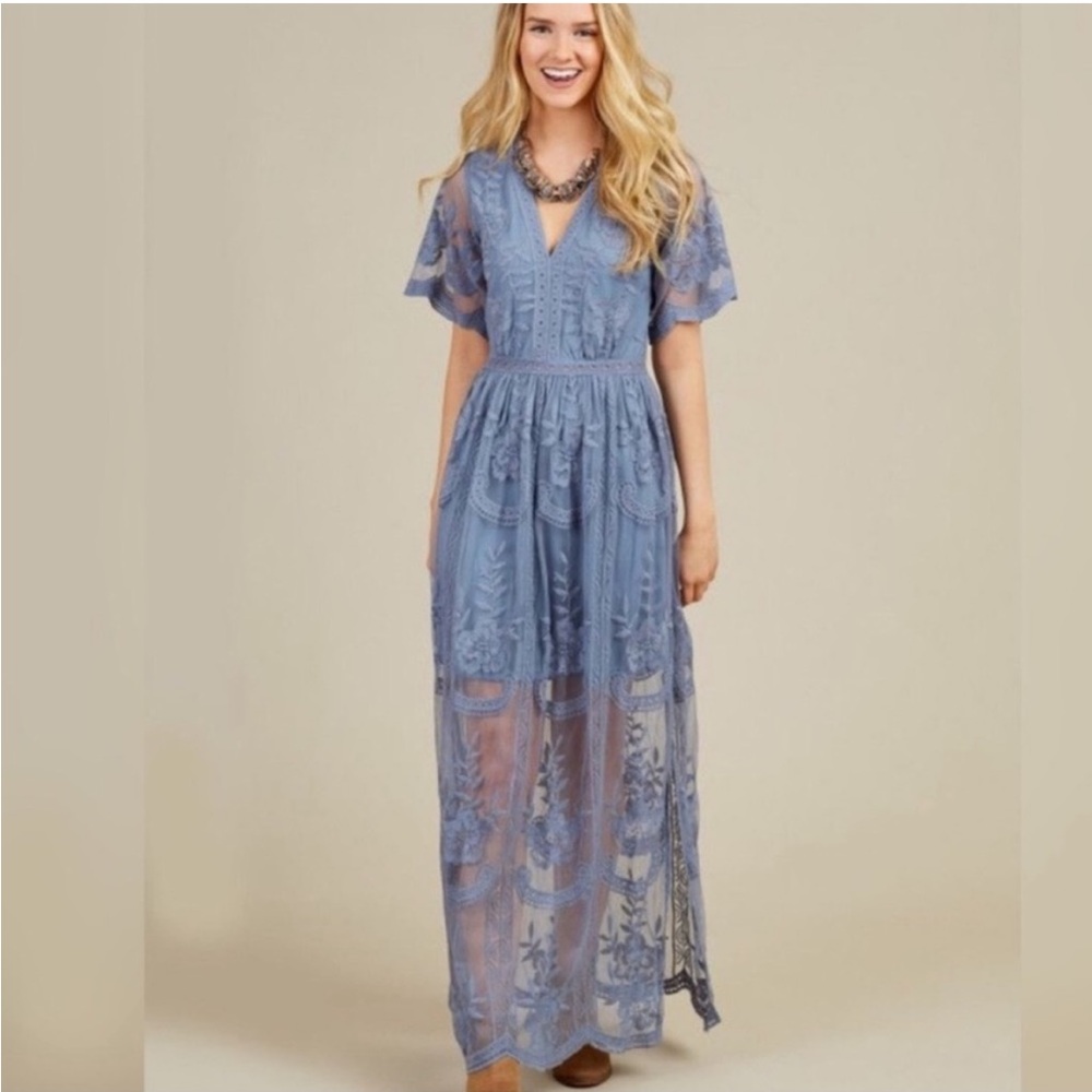 Altar’d State Blue Lace Maxi Dress